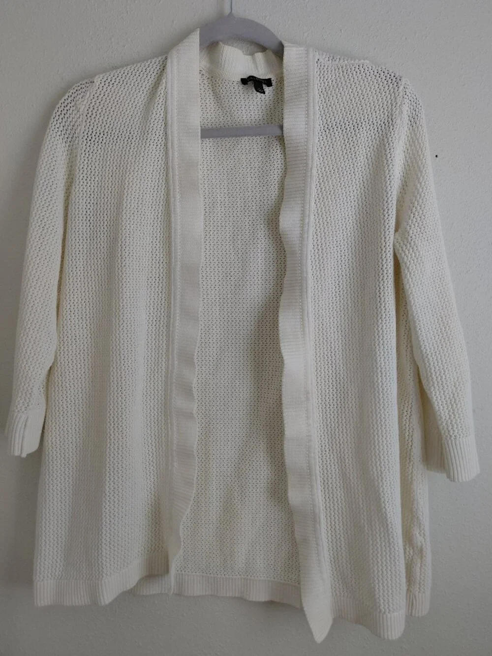 Talbots White Cotton Open Front Cardigan Sweater Quarter Sleeve Large Soft